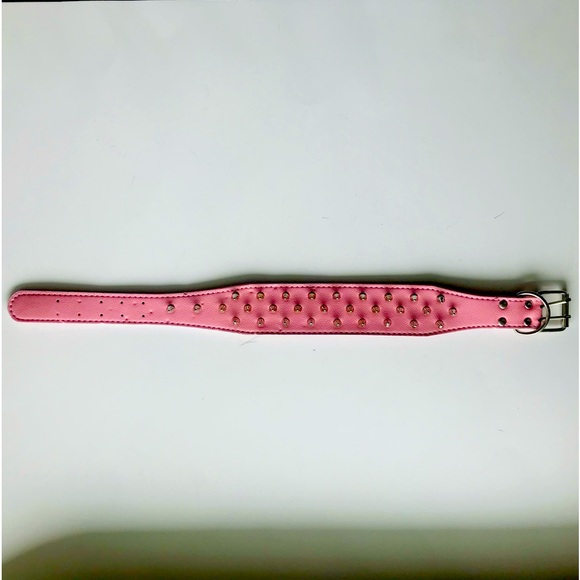NWT Pink STUDDED SPIKED LEATHER DOG COLLAR. 21” X 2” Adjustable. - Picture 2 of 9